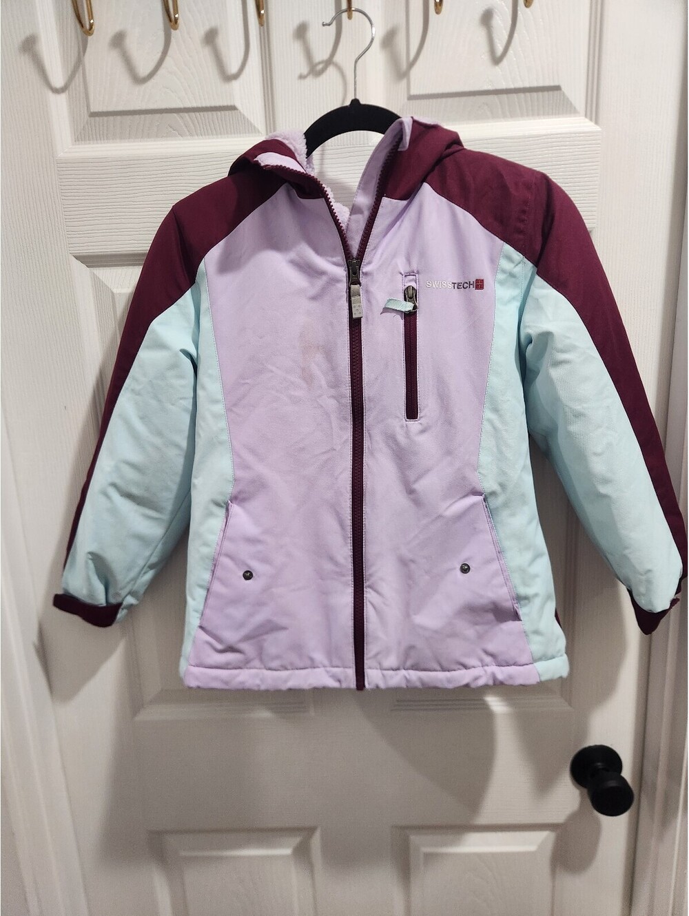 Girls Medium Coat Swiss Tech Purple, Burgundy, Blue